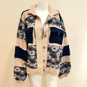 Stylish Women's Beige and Blue Jacket